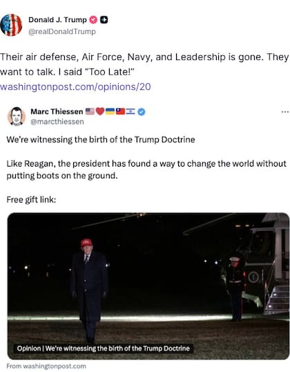 Con un posteo en Truth Social, Trump dijo que es "demasiado tarde" para que Irán busque diálogo