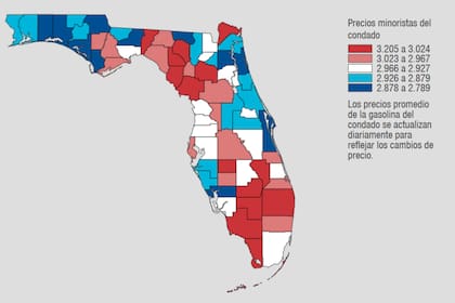 Con un precio promedio de US$0,82 por litro, la zona de West Palm Beach-Boca Raton lidera el ranking de combustibles más caros en Florida