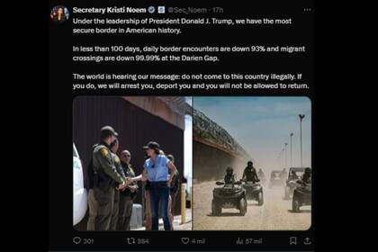 Con una publicación en X, la secretaria de Seguridad Nacional, Kristi Noem, acompañó la medida de la Casa Blanca