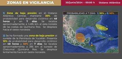 Conagua emitió otra alerta por una nueva zona de baja presión al sureste de la Península de Yucatán