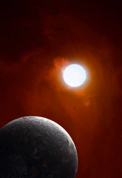 Concepto artístico de un planeta rocoso en órbita alrededor de una estrella enana blanca.