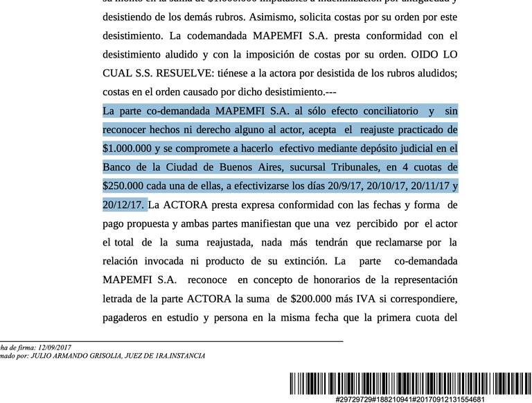 Conciliación lograda en el la demanda hecha por Adorni