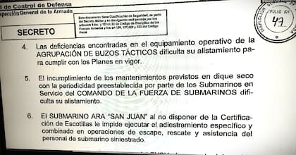 Conclusiones de la Auditoría de la Armada sobre el Comando de Submarinos.