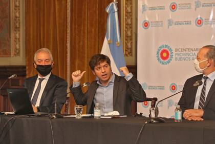 Conferencia de prensa de Axel Kicillof junto a Julio Alak y Sergio Berni