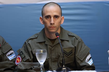 Conferencia de prensa del gendarme Nahuel Gallo, la Ministra de Seguridad Nacional, Alejandra Monteoliva, el Canciller Pablo Quirno y el Jefe de la Gendarmería Nacional Argentina, Comandante General Claudio Brilloni. Edificio Centinela
