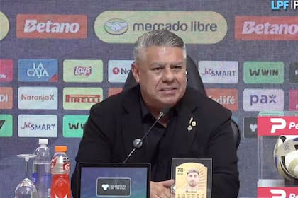 Conferencia de prensa en el predio de AFA en la que participan Chiqui Tapia, los presidentes de River y Boca, Di Carlo y Riquelme, y los jugadores Paredes y Montiel