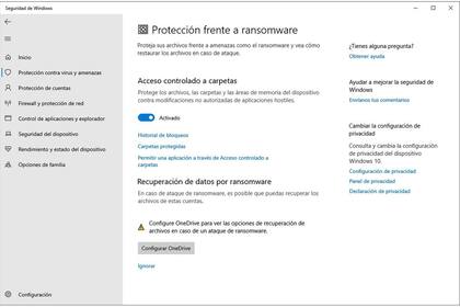 Configuración de la protección contra ransomware en Windows