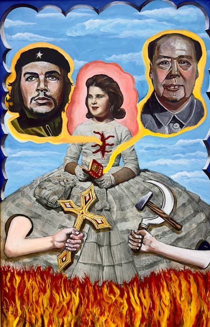 "Conflictos internos" (2021), otra de las obras de Marcos López incluidas en la muestra con la icónica imagen del Che Guevara