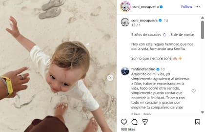 Coni Mosqueira celebró su aniversario con Alejandro Fantino con un emotivo posteo (Instagram: @coni_mosqueira)