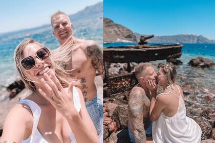 Coni y Alejandro se comprometieron en Grecia (Foto Instagram @coni_mosqueira)