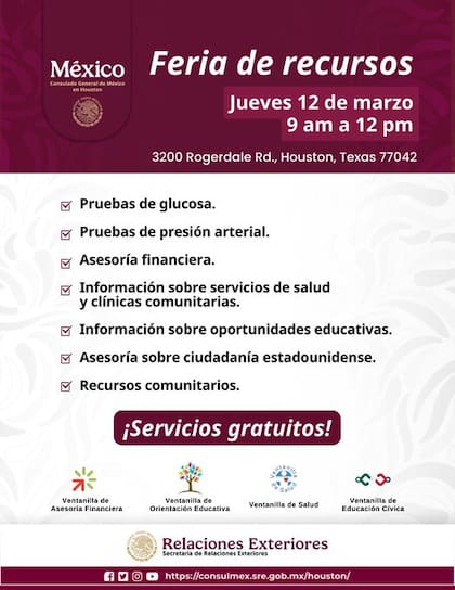 Consulado de México en Houston hará feria de salud en marzo (X @ConsulMexHou)