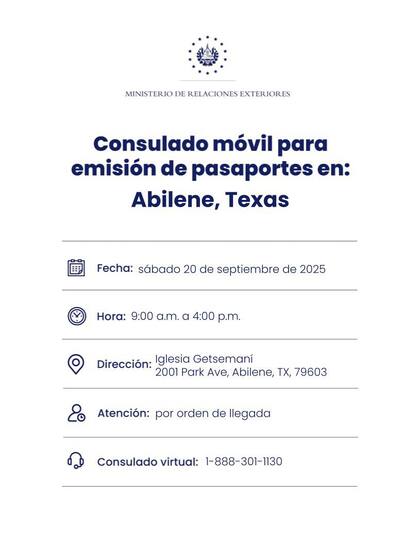 Consulado móvil de El Salvador para tramitar el pasaporte en Texas (FB Consulados de El Salvador en Estados Unidos)