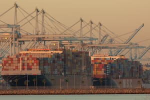 Container ships at the Port of Los Angeles on Wednesday, Oct. 13, 2021 in Los Angeles. Product shortages appear poised to worsen, enduring into late next year or beyond and disrupting shipments of necessities like medications, as well as holiday purchases. (Allison Zaucha/The New York Times)