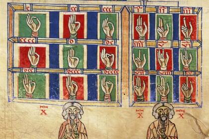 Contar con los dedos del 1 al 20.000, de "De numeris". Codex alcobacense, por Rabanus Maurus (780-856)