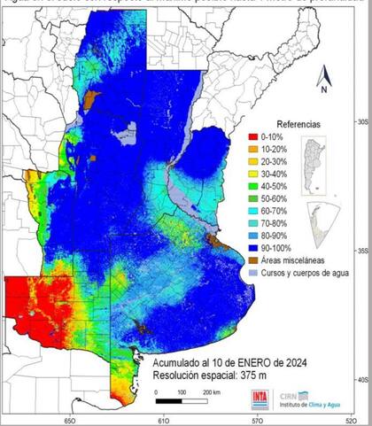 Contenido de agua en el suelo respecto al máximo posible hasta un metro de profundidad