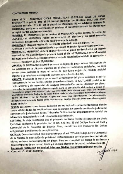 Contrato de mutuo firmado por un ahorrista con Néstor de Gruttola