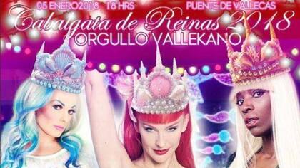 El afiche que anuncia la participación de una Drag y dos strippers en el desfile de Reyes