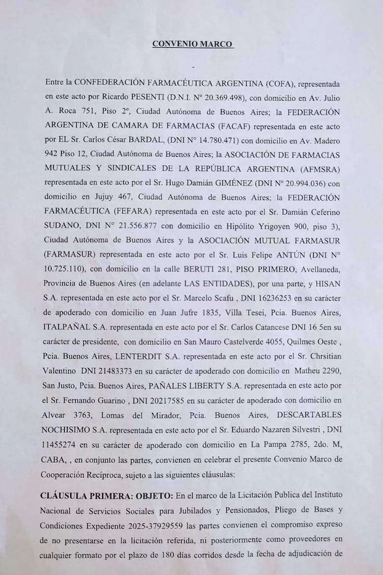 Convenio que habrían suscripto en COFA, según publicó Federico Sturzenegger en su cuenta de X