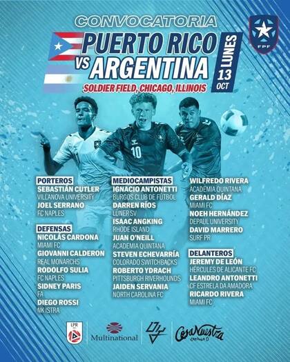 Convocados de Puerto Rico para el partido ante Argentina (X @HuracanAzulPR)