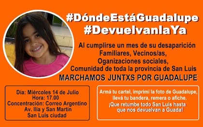 Convocan este miércoles 14 de julio a marchar por Guadalupe, al cumplirse un mes de su desaparición