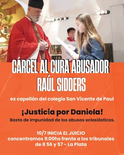 Convocatoria para respaldar a la víctima de abusos del sacerdote Raúl Sidders, que fue sobreseido