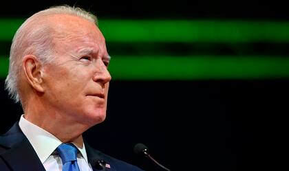 U.S. President Joe Biden speaks during a session on Action on Forests and Land Use, during the UN Climate Change Conference COP26 in Glasgow, Scotland, Tuesday, Nov. 2, 2021. (Paul Ellis/Pool Photo via AP)