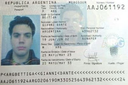Copia del pasaporte enviada por la familia Bettiga al gobierno ruso. Fuente: gentileza