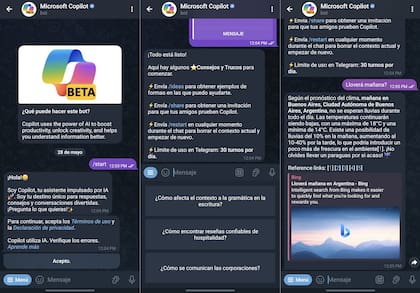 Copilot ahora está disponible como chatbot en Telegram, para hacerle consultas dentro del mensajero