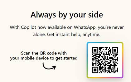 Copilot puede arse por WhatsApp a través de un código QR, así como un link o un número de o