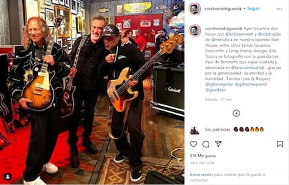 "Corcho" Rodríguez junto a Roberto Trujillo y Kirk Hammett, bajista y guitarrista de Metallica (Foto: Instagram @corchorodriguezok)