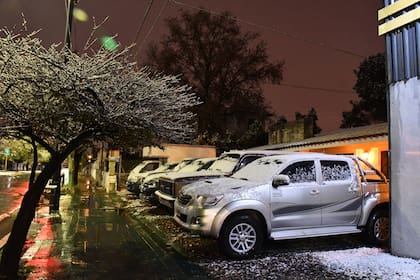 Los autos cubiertos de nieve en pleno centro de Córdoba capital