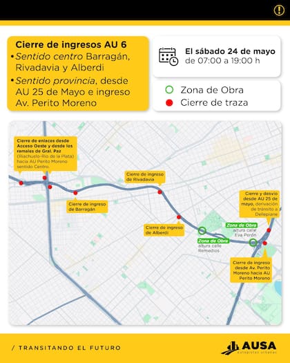 Corte en autopista Perito Moreno para este sábado 24 de mayo