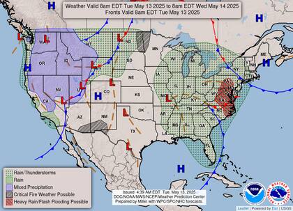 Costa este enfrentará acumulados de lluvia de 75-125 mm con suelos ya saturados en Virginia y Carolinas