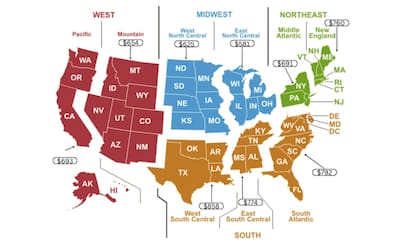 Costo de electricidad en alza en EE.UU. El mapa elaborado por la Asociación Nacional de Directores de Asistencia Energética junto al Centro para la Pobreza Energética y el Clima (CEPC).