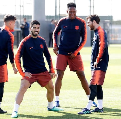 Coutinho, Suárez, Mina y Messi juntos en el Barcelona