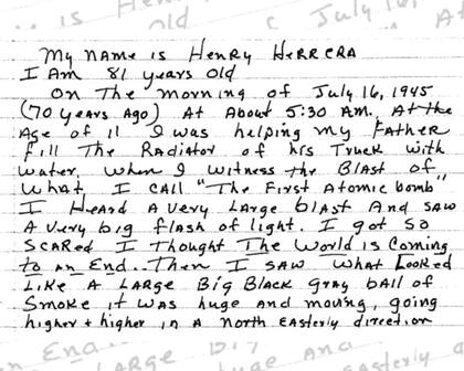 "Creí que el mundo se iba a acabar", escribió Henry Herrera en uno de los testimonios de víctimas recopilados por Tina Cordova