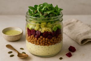 Cremoso de lentejas, remolacha y chucrut con yogur