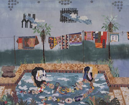 "Criollos en la piscina", Mosaico textil, Chiachio y Giannone, 2018