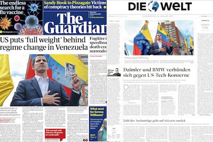Crisis en Venezuela; tapas de diarios del mundo; prensa global; Juan Guaidó, Nicolás Maduro
