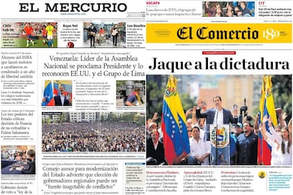 Crisis en Venezuela; tapas de diarios del mundo; prensa global; Juan Guaidó, Nicolás Maduro