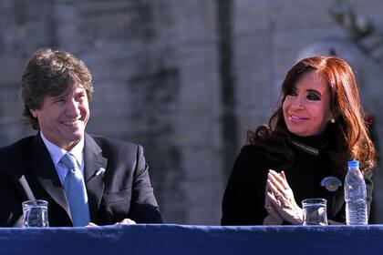 Cristina junto a Amado Boudou, hoy, en Rosario, en el acto por el Día de la Bandera