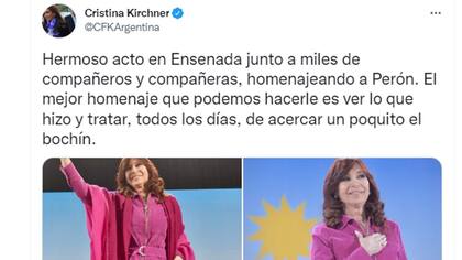 Cristina Kirchner dejó su mensaje en Twitter sin hacer mención directa a Martín Guzmán ni Alberto Fernández