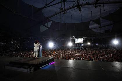 Cristina Kirchner, durante el acto en el Estadio Único de La Plata