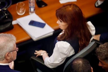 Cristina Kirchner en la sala de tribunales de Comodoro Py