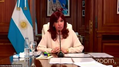 Cristina Kirchner, en su declaración por Zoom ante los jueces, en marzo de 2021, cuando señaló que "el lawfare sigue en su pleno apogeo”