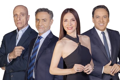 Cristina Pérez junto a Carlos Pagni, Luis Majul y José del Rio, algunos de los profesionales que forman parte de la grilla del canal de noticias LN+