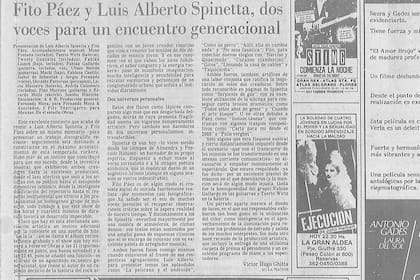Crítica de Víctor Hugo Ghitta del recital de Obras de Fito Páez y Luis Alberto Spinetta, 13 de diciembre de 1986