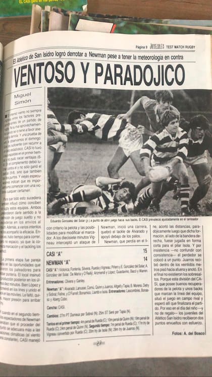 Crónica de rugby en la revista Test Match, uno de sus primeros trabajos; en el periodismo Simón comenzó en la gráfica.