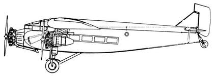 Croquis del avión en el que viajaba Gardel, que figura en el manual del Ford Trimotor F 31 modelo 5-AT-B, obtenido por Artana.