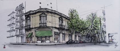 Croquis del frente del bar de Cao